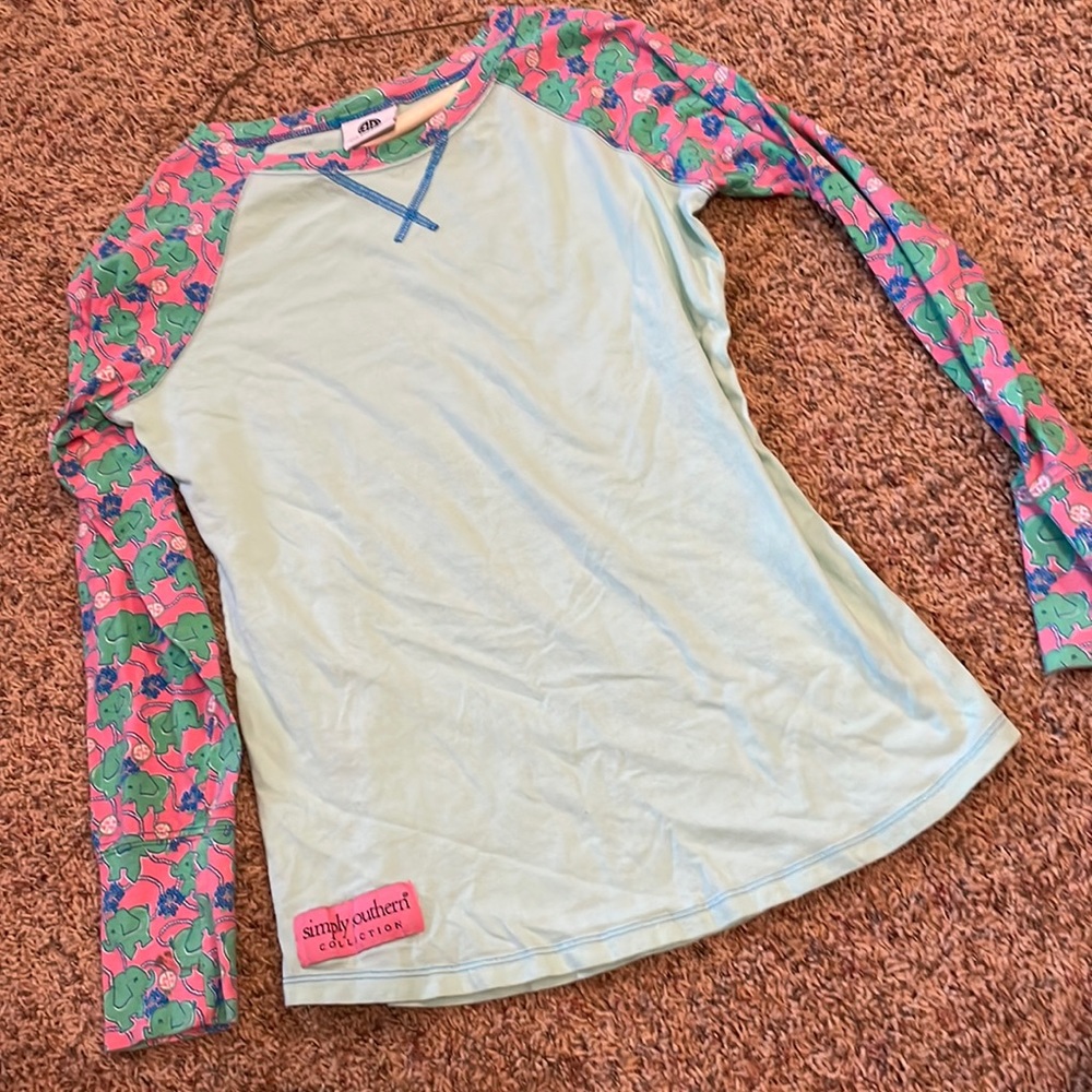 Simply southern long sleeve shirt elephant print on sleeves ladies size small - Picture 1 of 5